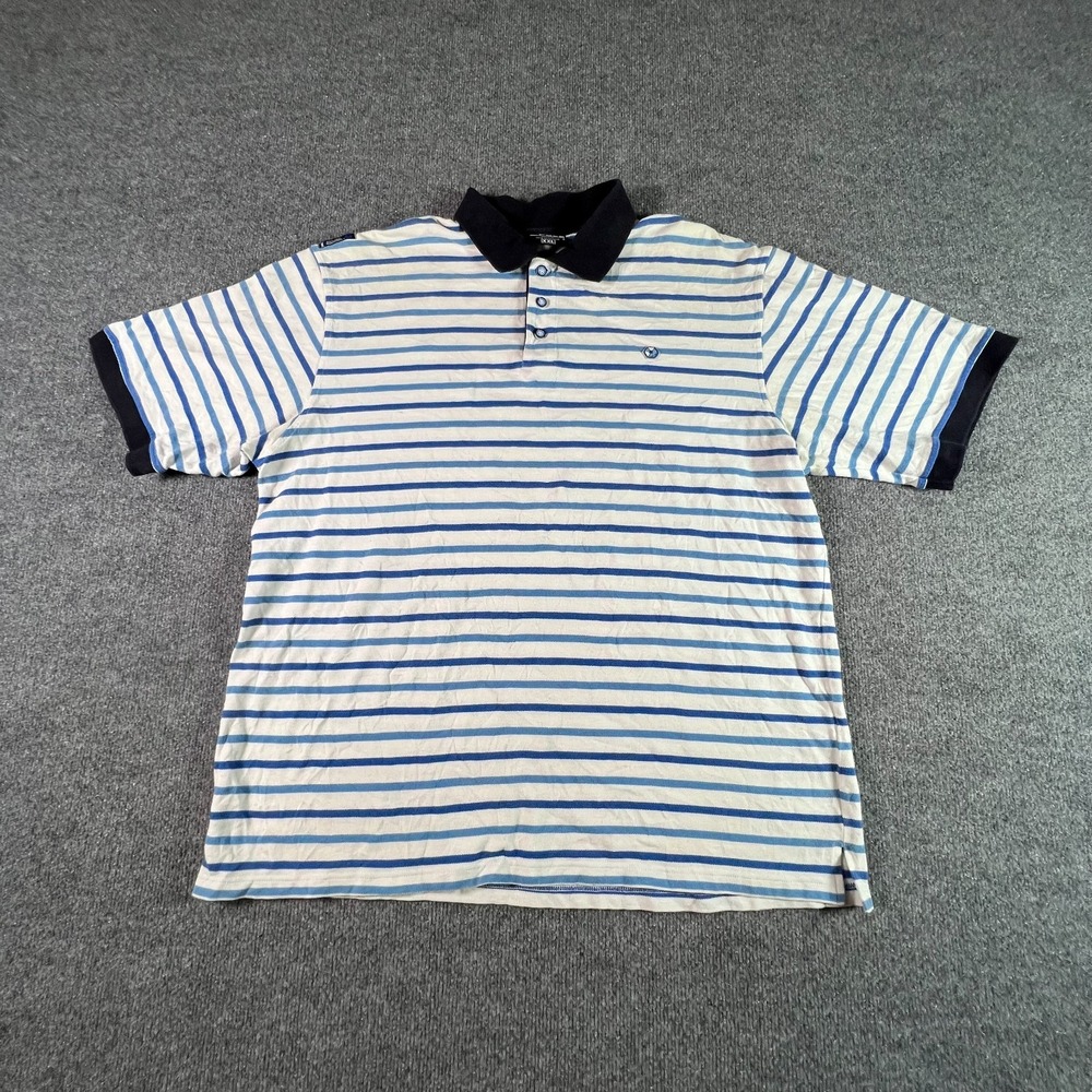 Southpole Polo Shirt Mens 2XL Blue White Striped Short Sleeve Streetwear Y2K